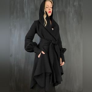 Nuit Atelier Tournure Hooded Coat in Pure Wool
